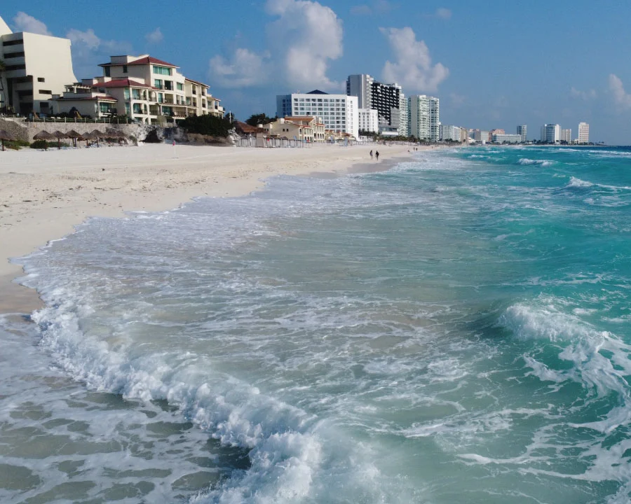 Stunning Turquoise Waters at Chac Mool Beach in the Heart of Cancun. A popular spot for water sports and close to vibrant nightlife