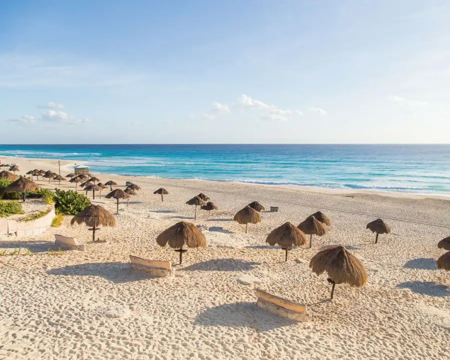 Beautiful Beach in Cancun, Mexico: Delfines Beach. Known for its panoramic views and the iconic Cancun sign