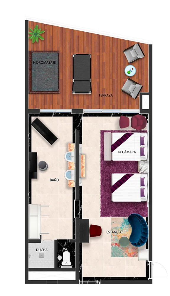 Floor plan MOUSAI Two Bedroom Master Suite South